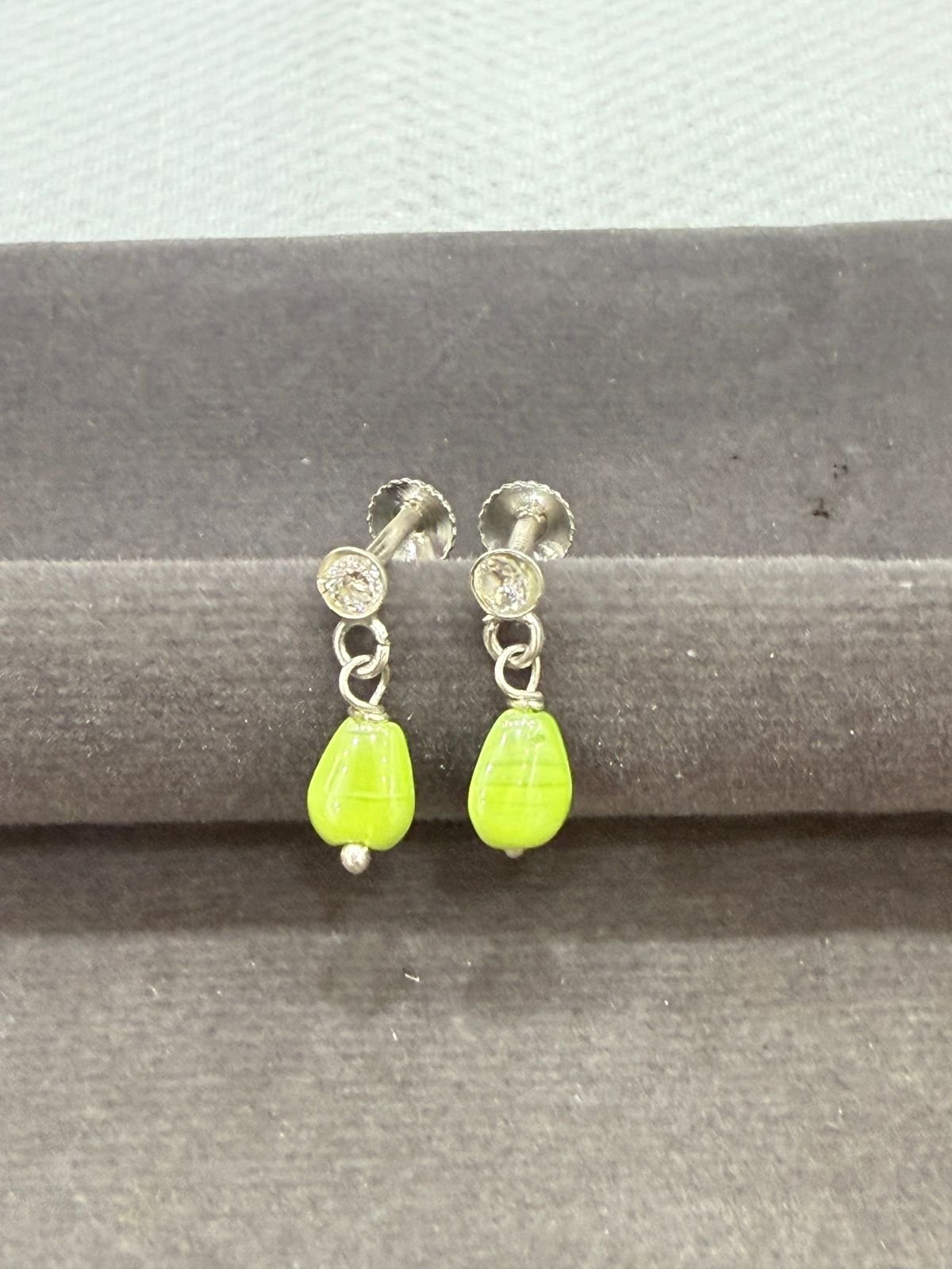 92.5 Silver  Baby Drops Earrings in pista green colour Timeless Elegance in Miniature